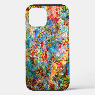 Coque iPhone 12 Pro Coloré Abstrait Rustique Floral Design