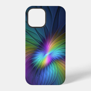 Coque iPhone 12 Pro Coloré avec de l'art abstrait fractal moderne bleu