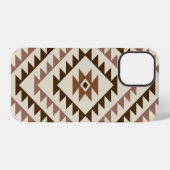 Coque iPhone 12 Pro Conception de motif diamant aztèque Brun+Crème (Verso Horizontal)
