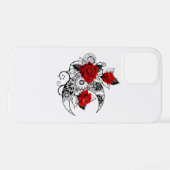 Coque iPhone 12 Pro Croissant mécanique avec roses rouges (Verso Horizontal)