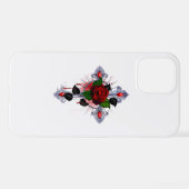 Coque iPhone 12 Pro Croix d'argent avec une rose rouge (Verso Horizontal)