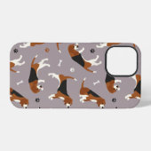Coque iPhone 12 Pro Cute Beagles Paws and Bones Gray (Verso Horizontal)