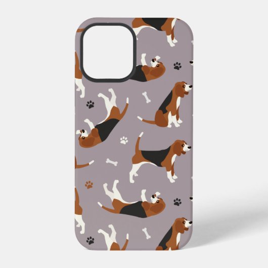 Coque iPhone 12 Pro Cute Beagles Paws and Bones Gray (Verso)