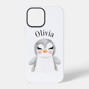 Coque iPhone 12 Pro Cute Penguin Aquarelle Nom Moderne