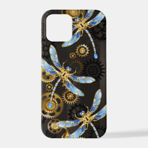 Coque iPhone 12 Pro Dragonflies de Steampunk sur arrière - plan rayé b