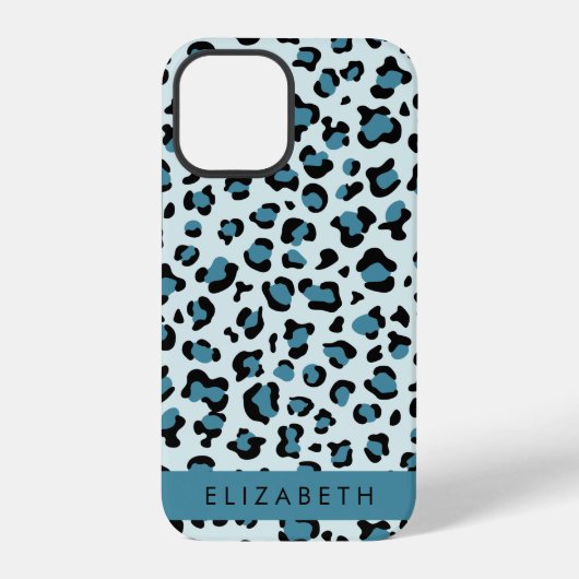 Coque iPhone 12 Pro Empreinte de léopard, Spots, Leopard Bleu, Votre N (Verso)