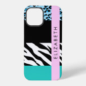 Coque iPhone 12 Pro Empreinte de léopard, Zebra Print, Bleu, Votre nom (Verso)