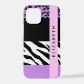 Coque iPhone 12 Pro Empreinte de léopard, Zebra Print, Purple, Votre n (Verso)