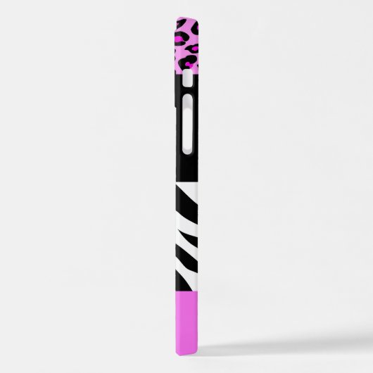 Coque iPhone 12 Pro Empreinte de léopard, Zebra Print, Rose, Votre nom (Côté gauche)