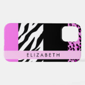 Coque iPhone 12 Pro Empreinte de léopard, Zebra Print, Rose, Votre nom (Verso Horizontal)