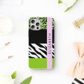 Coque iPhone 12 Pro Empreinte de léopard, Zebra Print, Vert, Votre nom
