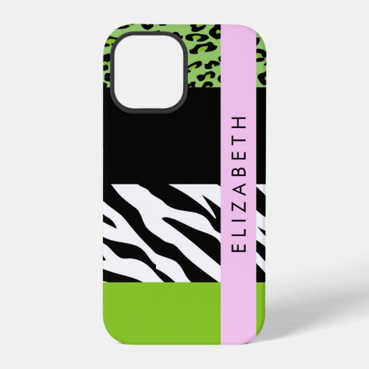 Coque iPhone 12 Pro Empreinte de léopard, Zebra Print, Vert, Votre nom (Verso)