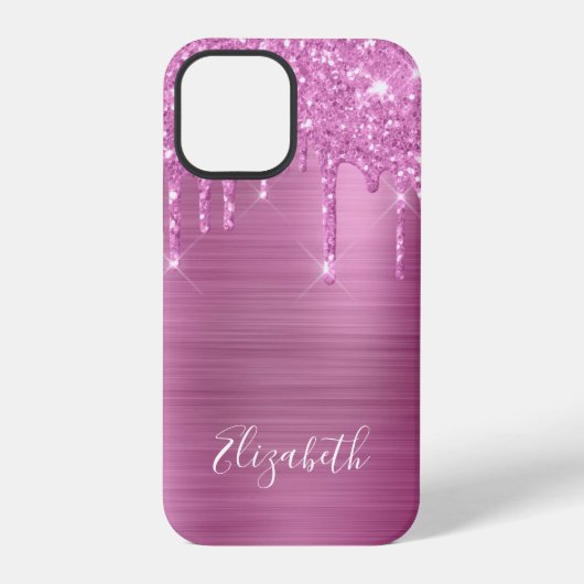 Coque iPhone 12 Pro Étui Monogramme Pink Glitter Drips Case-Mate pour (Verso)