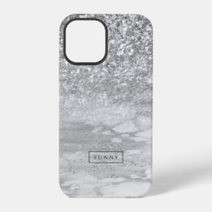 Coque iPhone 12 Pro Faux pailleté gris argenté et ombre marbrée