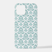 Coque iPhone 12 Pro Feuille Damask Motif Turquoise (Verso)