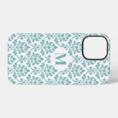 Coque iPhone 12 Pro Feuille Damask Motif Turquoise (personnalisé) (Verso Horizontal)