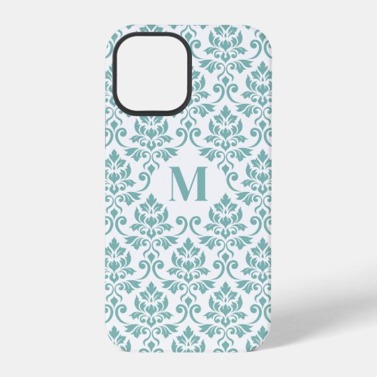 Coque iPhone 12 Pro Feuille Damask Motif Turquoise (personnalisé) (Verso)