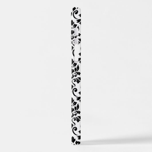 Coque iPhone 12 Pro Feuille Damask Patte noir sur blanc (Côté gauche)