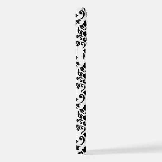 Coque iPhone 12 Pro Feuille Damask Patte noir sur blanc (Côté droit)