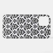 Coque iPhone 12 Pro Feuille Damask Patte noir sur blanc (Verso Horizontal)