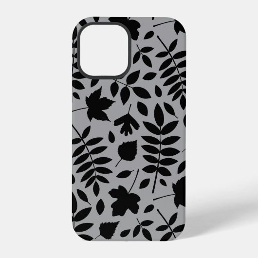 Coque iPhone 12 Pro Feuilles tombés Lg Motif noir sur gris (Verso)