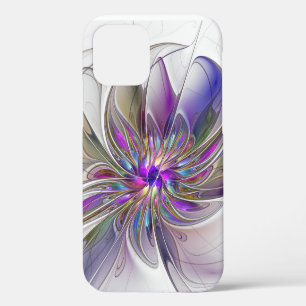 Coque iPhone 12 Pro Fleur d'art fractal abstrait énergique et coloré