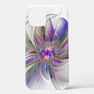 Coque iPhone 12 Pro Fleur d'art fractal abstrait énergique et coloré