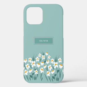Coque iPhone 12 Pro Fleur moderne Cas bleu élégant stylé fille