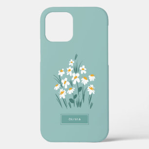 Coque iPhone 12 Pro Fleur moderne élégante bleu fille stylée daisy