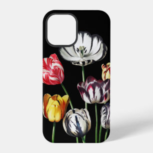 Coque iPhone 12 Pro Fleuris Colorés Noir Vintage Moody