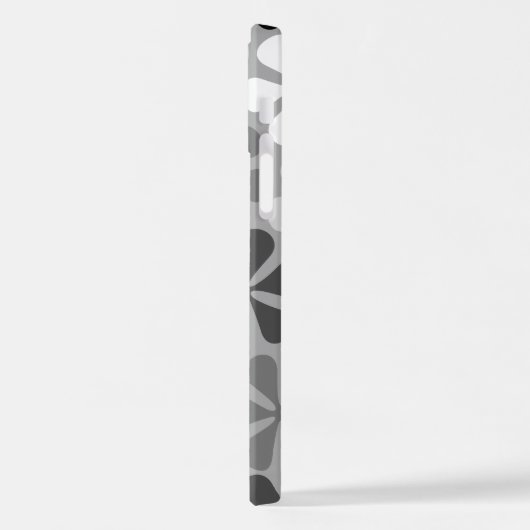 Coque iPhone 12 Pro Fleurs Abstraites Gris noir blanc (Côté gauche)