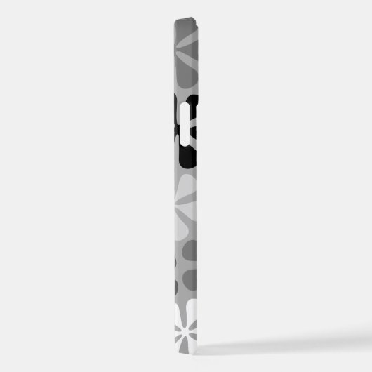 Coque iPhone 12 Pro Fleurs Abstraites Gris noir blanc (Côté droit)