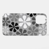 Coque iPhone 12 Pro Fleurs Abstraites Gris noir blanc (Verso Horizontal)