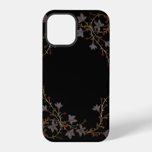 Coque iPhone 12 Pro Fleurs Art Déco sur fond noir