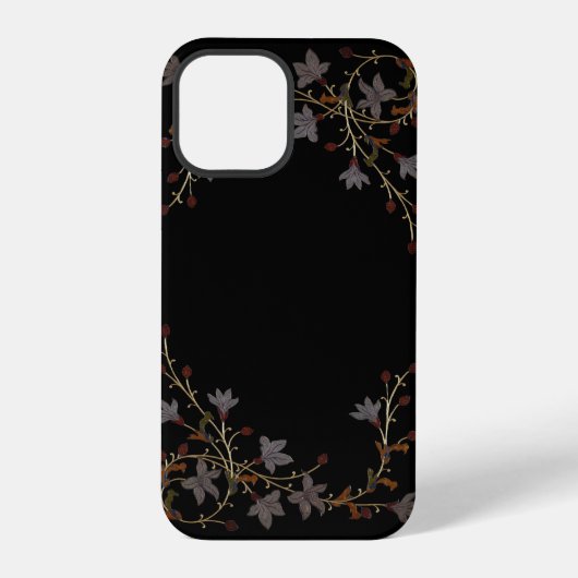 Coque iPhone 12 Pro Fleurs Art Déco sur fond noir (Verso)