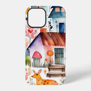 Coque iPhone 12 Pro Fleurs champêtres de cottage core animaux maisons