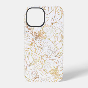 Coque iPhone 12 Pro Fleurs élégantes de cerisier en or Design blanc
