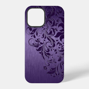 Coque iPhone 12 Pro Fond violet avec dentelle florale violet foncé