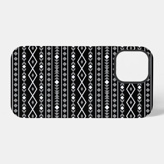 Coque iPhone 12 Pro Formes Aztec Motif gris noir (Verso Horizontal)