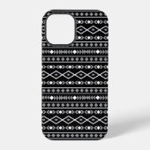 Coque iPhone 12 Pro Formes aztèques Motif blanc gris noir (Verso)
