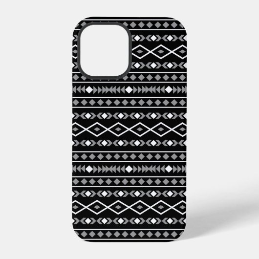 Coque iPhone 12 Pro Formes aztèques Motif blanc gris noir (Verso)