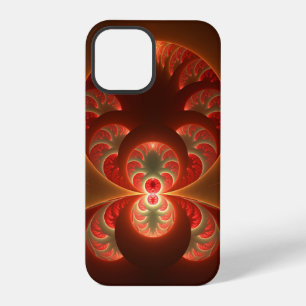 Coque iPhone 12 Pro Fractale orange rouge moderne abstraite lumineuse