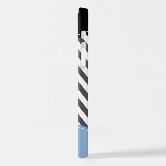 Coque iPhone 12 Pro Grey Zigzag, Grey Chevron, Bleu, Votre Nom (Côté gauche)