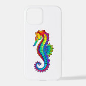 Coque iPhone 12 Pro Hippocampe polygonal arc-en-ciel (Verso)