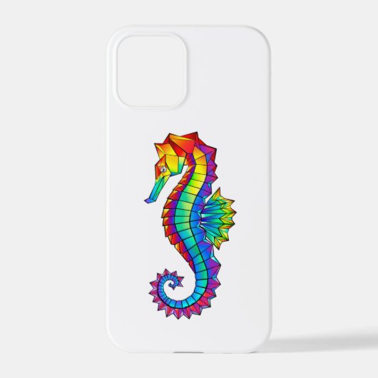 Coque iPhone 12 Pro Hippocampe polygonal arc-en-ciel (Verso)