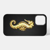 Coque iPhone 12 Pro Hippocampe polygonal doré (Verso Horizontal)