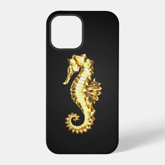 Coque iPhone 12 Pro Hippocampe polygonal doré (Verso)