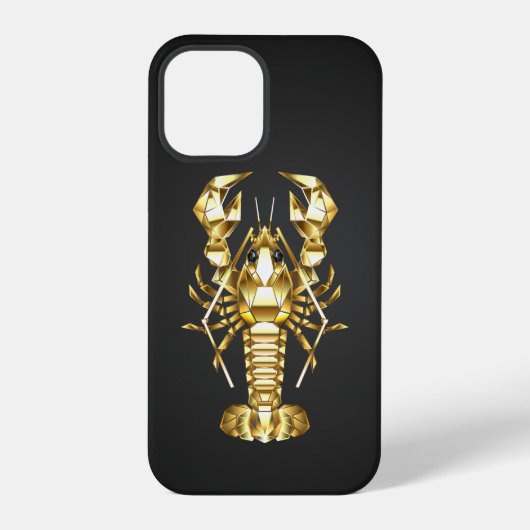 Coque iPhone 12 Pro Homard polygonal doré langouste sur fond noir (Verso)