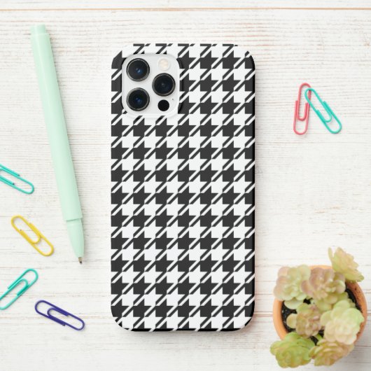 Coque iPhone 12 Pro Houndstooth BW Rpt Motif (Sur le bureau)