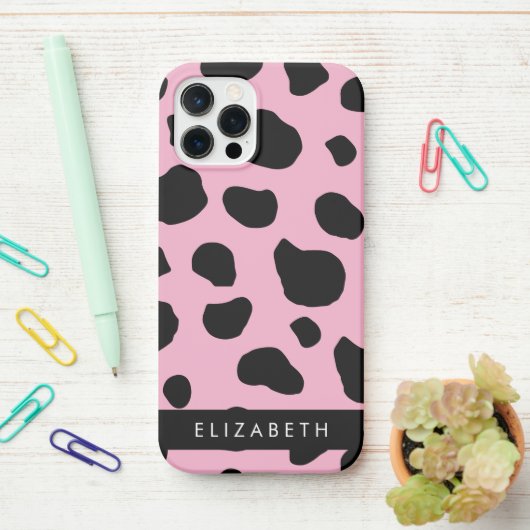 Coque iPhone 12 Pro Impression De Vache, Spots De Vache, Vache Rose, V (Sur le bureau)